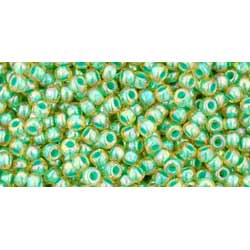 Japanese Toho Seed Beads Tube Round 11/0 Inside-Color Rainbow Lt Jonquil/Mint-Lined