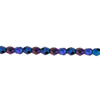 Czech Faceted Round Firepolished Glass Beads 3mm (50) Iris - Blue