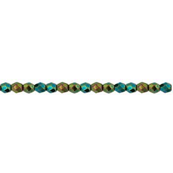 Czech Faceted Round Firepolished Glass Beads 3mm (50) Iris - Green