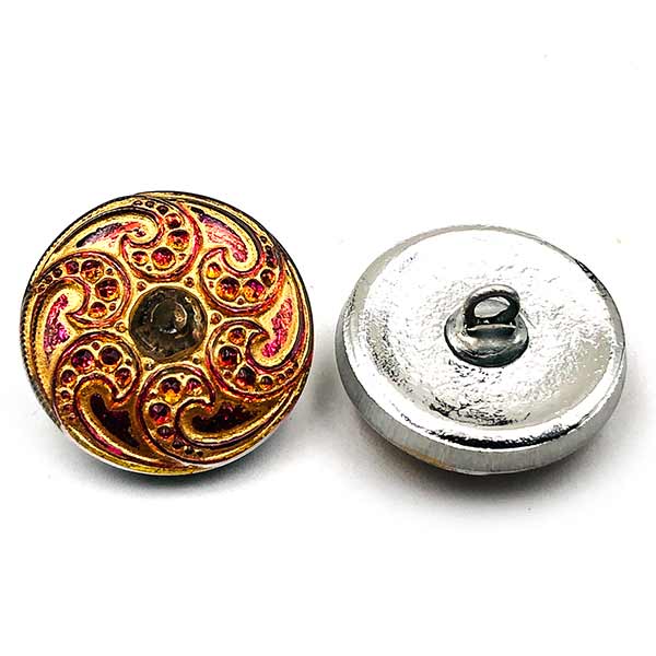 Czech Glass Buttons 18mm (1) Jewel Spiral Purple Iridescent w/ Gold Wash