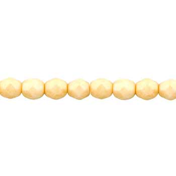Czech Faceted Round Firepolished Glass Beads 6mm (25) Luster - Opaque Champagne