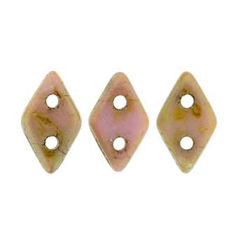 CzechMates 2-Hole Diamond Bead 6.5x4mm Tube Luster - Opaque Rose/Gold Topaz 398-46-P65491