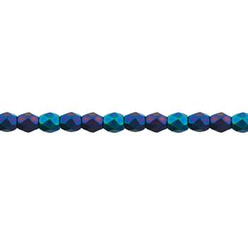 Czech Faceted Round Firepolished Glass Beads 3mm (50) Matte - Iris - Blue