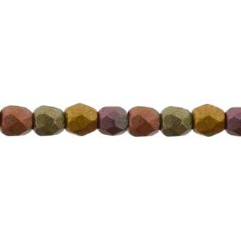 Czech Faceted Round Firepolished Glass Beads 3mm (50) Matte - Metallic Bronze Iris