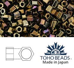 Japanese Toho Seed Beads Tube Hex 8/0 Metallic Iris - Brown TH-08-83