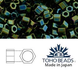 Japanese Toho Seed Beads Tube Hex 8/0 Metallic Iris - Green/Brown TH-08-84