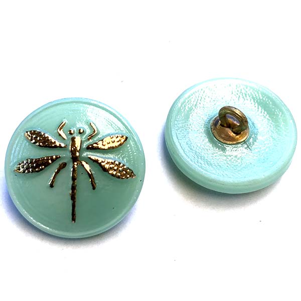 Czech Glass Buttons 18mm (1) Dragonfly Gold Mint