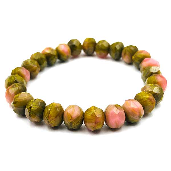Czech Glass Beads Rondelle 7x5mm (25) Opaque Pink Green Mix