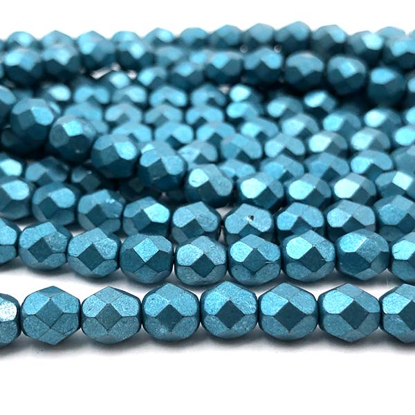 Czech Faceted Round Firepolished Glass Beads 6mm (25) ColorTrends: Saturated Metallic Shaded Spruce