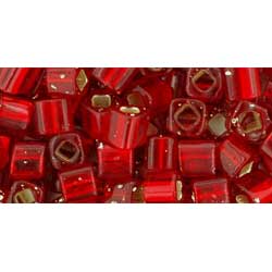 Japanese Toho Seed Beads 4mm Cube Silver-Lined Siam Ruby TC-04-25B