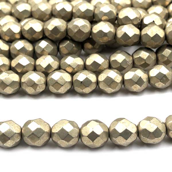Czech Faceted Round Firepolished Glass Beads 8mm (25) ColorTrends: Sueded Gold Cloud Dream