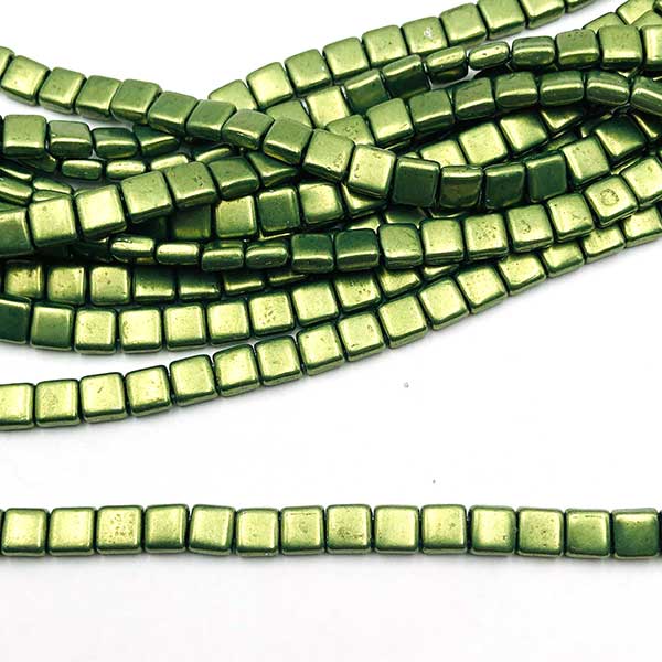 Czech Glass Beads Tile Two-Hole 6mm (50) ColorTrends: Sueded Gold Fern