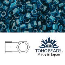 Japanese Toho Seed Beads Tube Hex 8/0 Transparent Capri Blue TH-08-7BD 