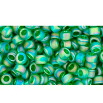 Japanese Toho Seed Beads Tube Round 8/0 Transparent-Rainbow Frosted Grass Green TR-08-167BF