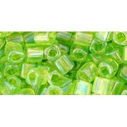 Japanese Toho Seed Beads 4mm Cube Transparent-Rainbow Lime Green  TC-04-164