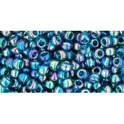 Japanese Toho Seed Beads Tube Round 8/0 Transparent-Rainbow Teal TR-08-167BD