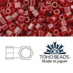Japanese Toho Seed Beads Tube Hex 8/0 Transparent Ruby TH-08-5C