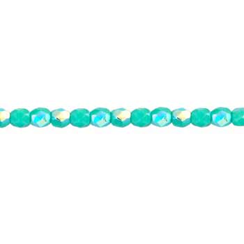 Czech Faceted Round Firepolished Glass Beads 3mm (50) Luster Lt Green Turquoise AB