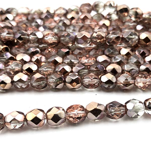 Czech Faceted Round Firepolished Glass Beads 6mm (25) Apollo - Gold