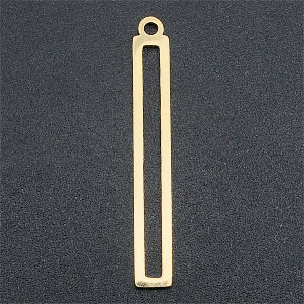Stainless Steel Charm Rectangle Hollow 32x4.5mm (5) Gold Plated