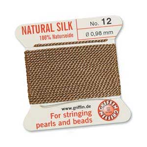 Griffin Natural Silk Beading Cord & Needle Size 12 0.98mm (2 Metres) Beige