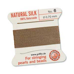 Griffin Natural Silk Beading Cord & Needle Size 6 0.7mm (2 Metres) Beige