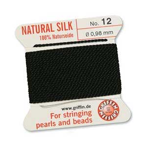 Griffin Natural Silk Beading Cord & Needle Size 12 0.98mm (2 Metres) Black