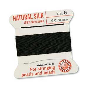 Griffin Natural Silk Beading Cord & Needle Size 6 0.7mm (2 Metres) Black