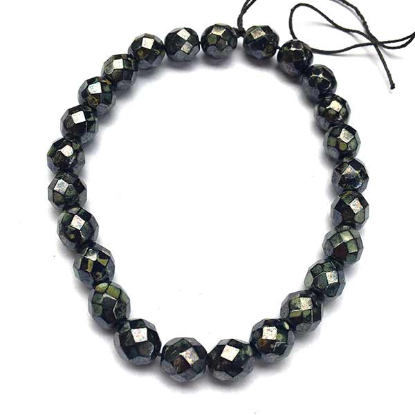 Czech Faceted Round Firepolished Glass Beads 8mm (25) Dark Bronze Opaque with Picasso