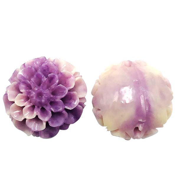 Coral Beads Synthetic Carved Flowers Dahlia 15mm (10) Purple White