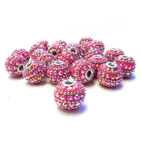 Kashmiri Style Beads Glitter Round 15x14mm (1) Style 014 Pink Dark