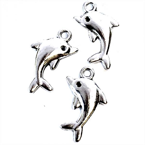 Cast Metal Charm Dolphin 23x13mm (10) Antique Silver
