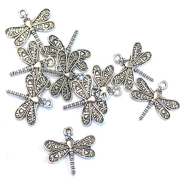 Cast Metal Charm Dragonfly Patterned 21x20mm (10) Antique Silver