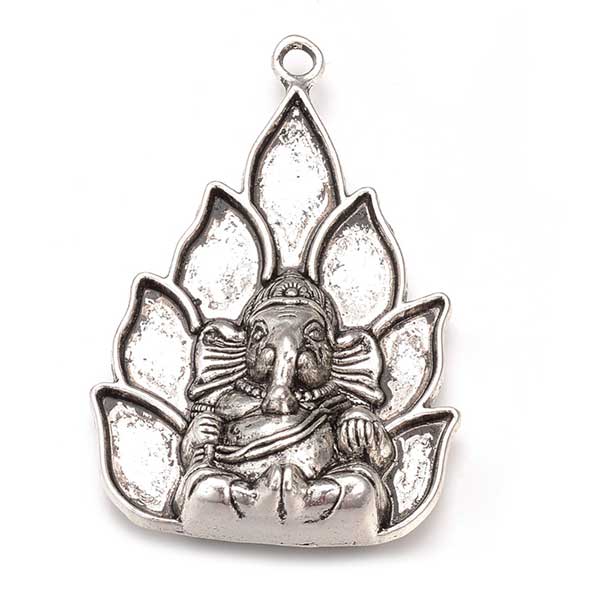 Cast Metal Pendant Lord Ganesh Hindu Elephant God 54x36mm (1) Antique Silver