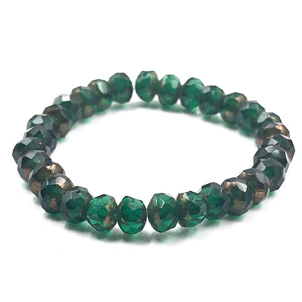 Czech Glass Beads Rondelle 5x3mm (30) Transparent Emerald w/Copper