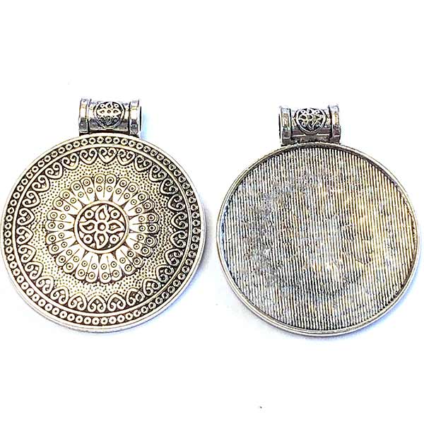 Cast Metal Pendant Flat Round Top Bail 43x36mm (1) Style 01 Antique Silver