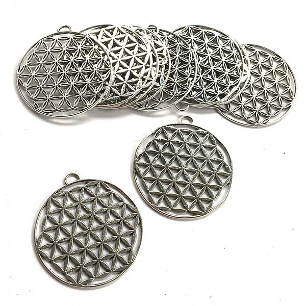 Cast Metal Pendant Flower of Life Round Large 48x44mm (1) Antique Silver