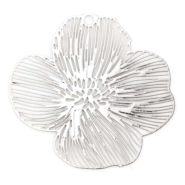 Cast Metal Charm Flower Style 03 4-Petal Brass 20x21mm Thin (10) Platinum Silver