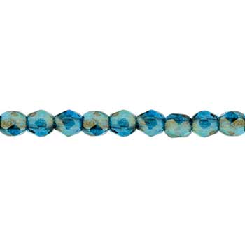 Czech Faceted Round Firepolished Glass Beads 3mm (50) Halo - Azurite