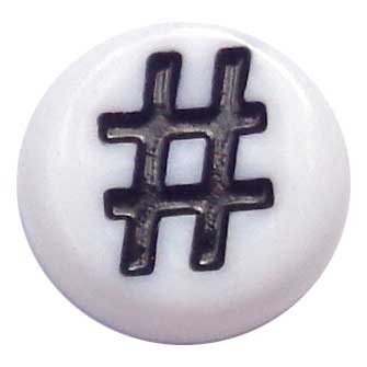 Acrylic Alphabet Beads #Hash Tag Symbol 4x7mm (50) White & Black