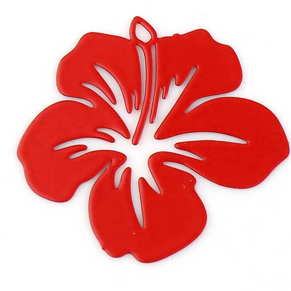 Cast Metal Charm Flower Hibiscus 21x19mm Thin (10) Red