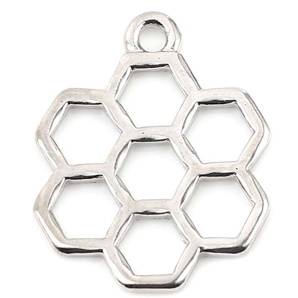 Cast Metal Charm Honeycomb Hexagon 20x18mm (10) Platinum Silver