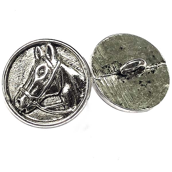 Cast Metal Button Shank Round Horse 15mm (10) Antique Silver