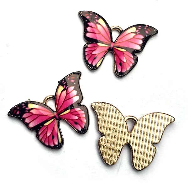 Cast Metal Charm Butterfly Enamel 22x15mm (1) Hot Pink - Light Gold