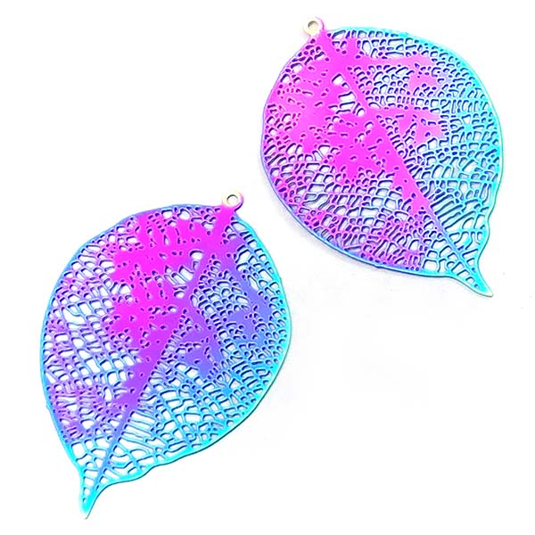 Stainless Steel 201 Charm Thin Leaf Style 05 42x29mm (2) Multi-color