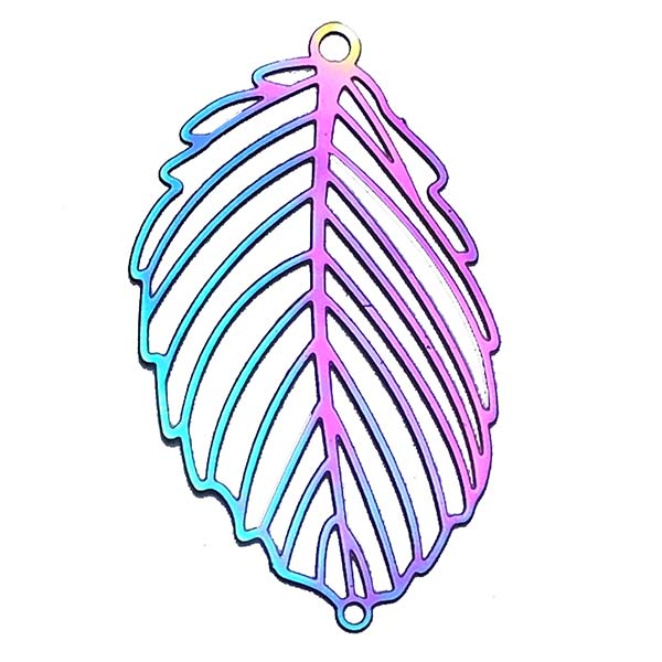 Stainless Steel 201 Charm Thin Leaf Style 01 37x21mm (2) Multi-color