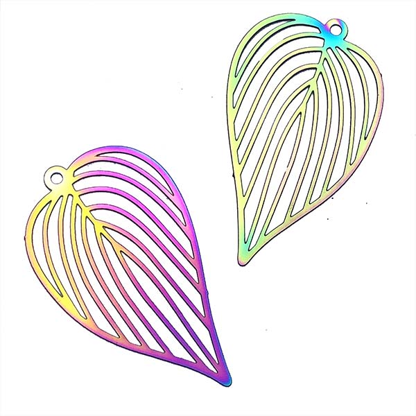 Stainless Steel 201 Charm Thin Leaf Style 02 42x25mm (2) Multi-color