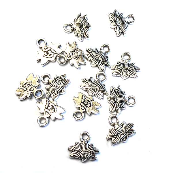 Cast Metal Charm Flower Lotus Tiny 10mm (10) Antique Silver