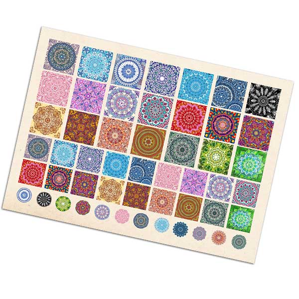 Printed Collage Sheet Mandalas 18 to 10mm Squares - 150gsm Coated Paper