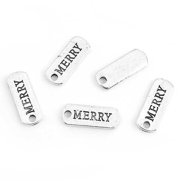 Cast Metal Charm Word Christmas 'MERRY' Tag 21x8mm (10) Antique Silver